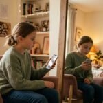 How social media affects daughter's body image during puberty — mother and preteen girl talking about screen time and self-esteem